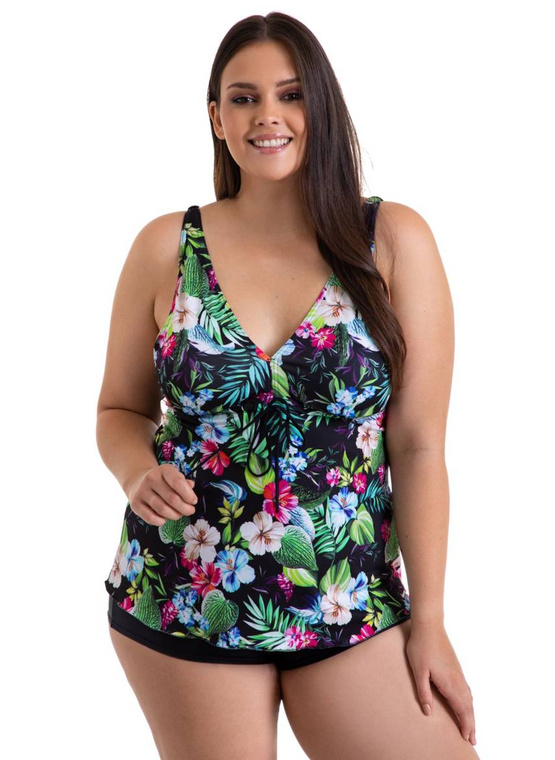 Komplet Tankini Flora P-3K (24) czarny z kwiatami