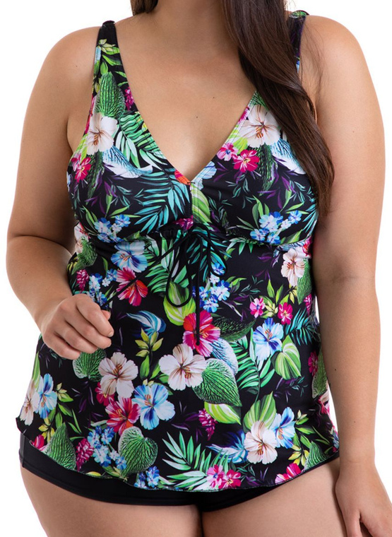 Komplet Tankini Flora P-3K (24) czarny z kwiatami