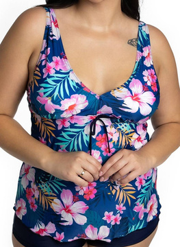 Komplet Tankini Flora P-3K (30) granatowo-różowo-wielokolorowy z kwiatami 