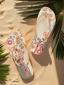 Japonki damskie Verao Tropic złoto-beżowo-wielokolorowe